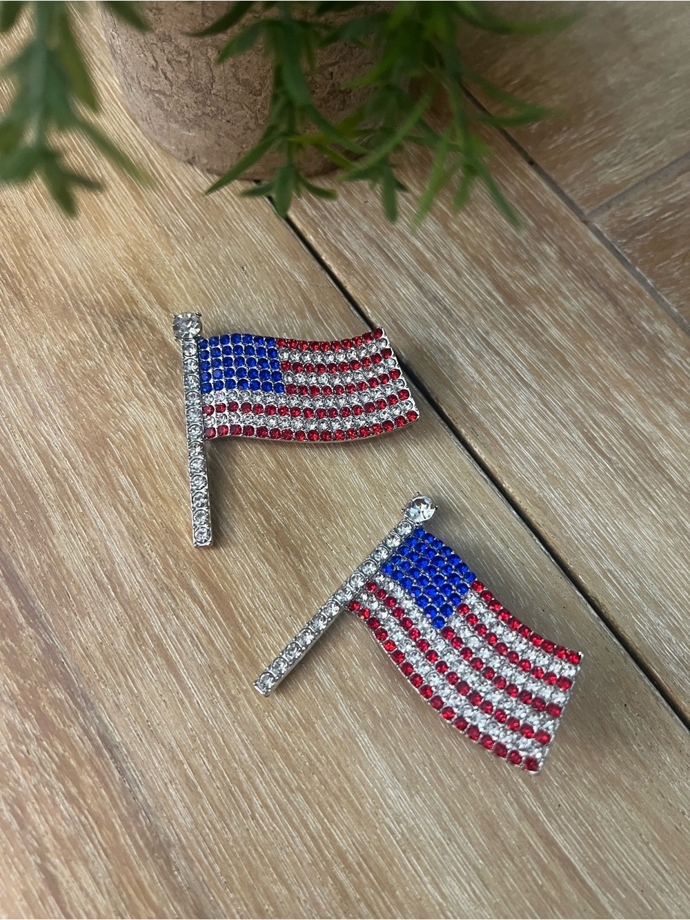 Patriotic Rhinestone American Flag Pin Set - Red, White & Blue